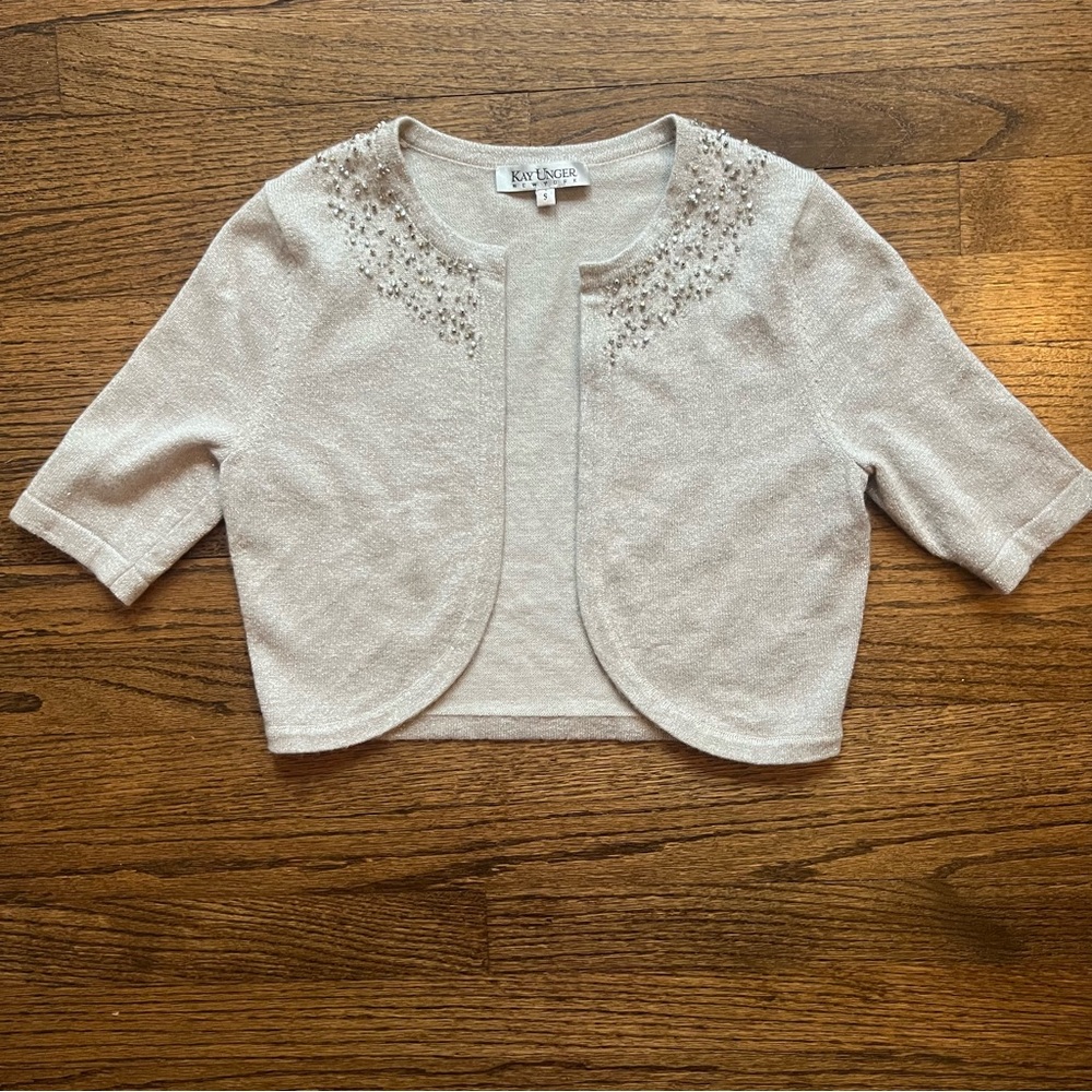 Kay Unger sparkly, lightly beaded shrug cardigan sweater, size S